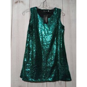 Uniboutique Shirt Ladies Small Green Sequin‎ Sleeveless